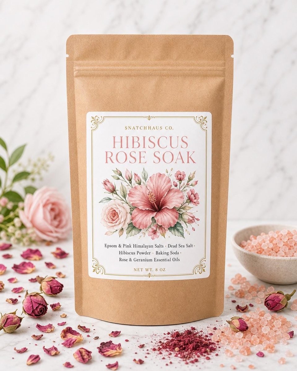 Hibiscus Rose Soak – Pink Himalayan & Dead Sea Bath Salts with Rose and Geranium
