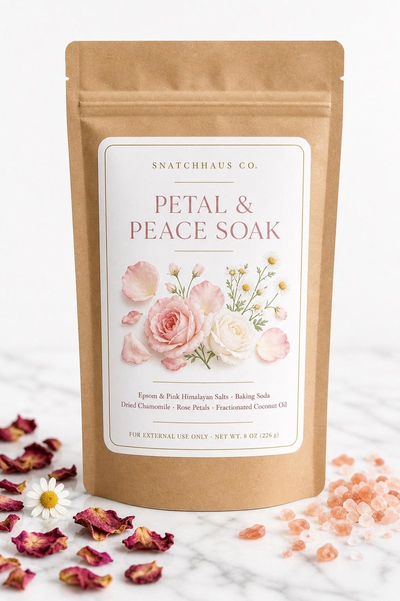 Petal & Peace Soak – Floral Mineral Bath Soak with Dried Rose Petals and Chamomile Flowers