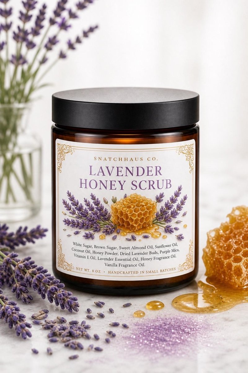 Lavender Honey Scrub – Brown Sugar Body Scrub with Honey Powder & Dried Lavender Buds