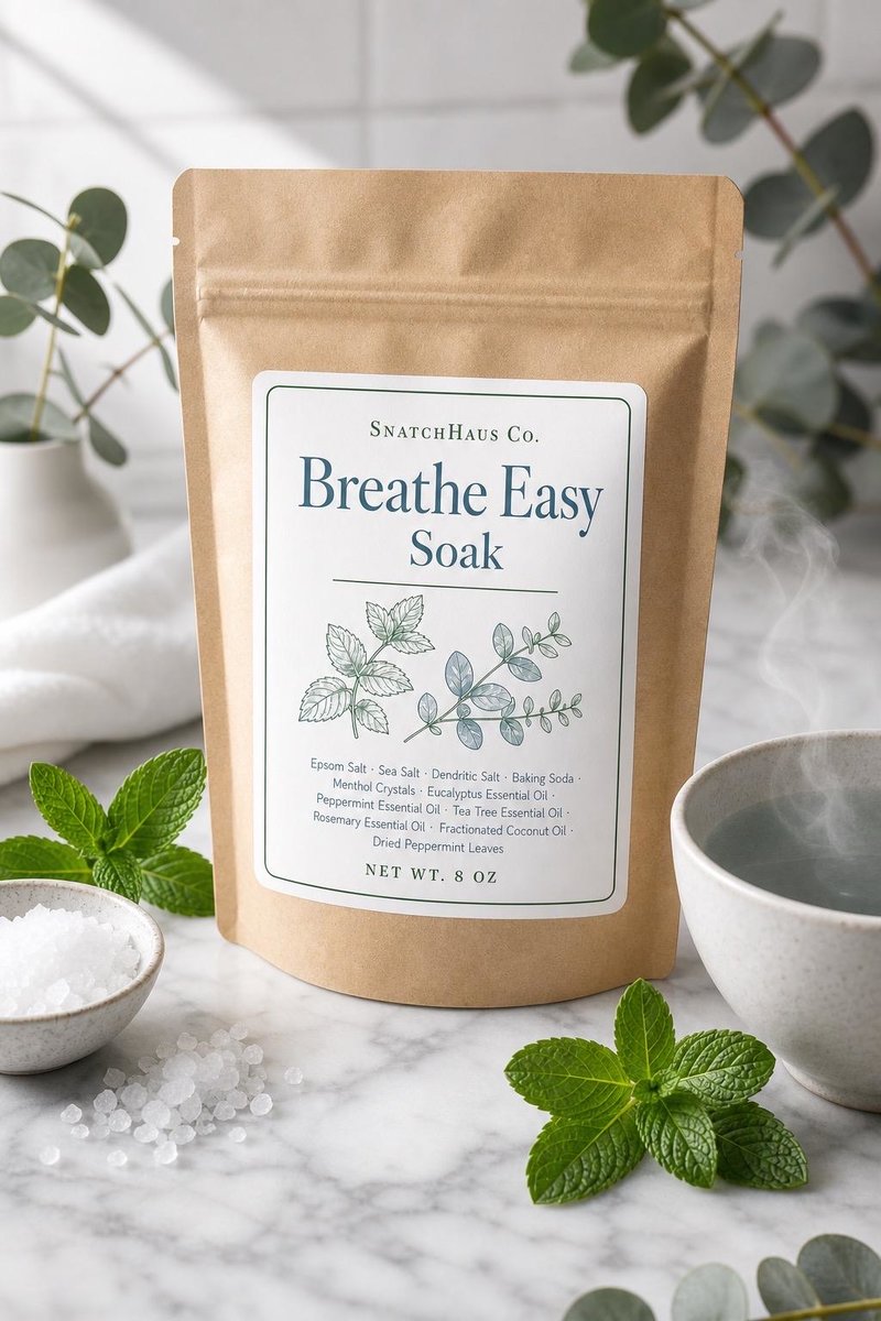 Breathe Easy Soak – Epsom & Sea Salt Menthol Bath Salts with Eucalyptus, Peppermint, Tea Tree for Sinus Relief, Cold Support and Congestion