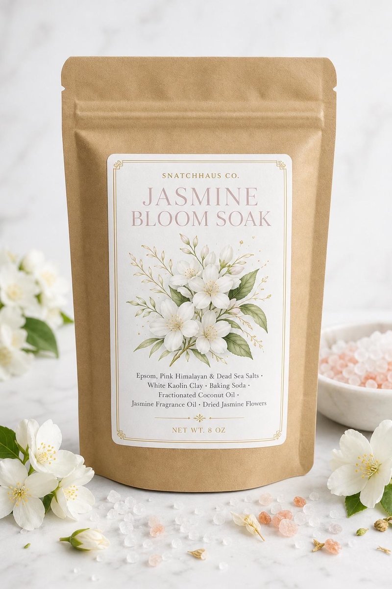 Jasmine Bloom Bath Soak – Mineral Salt Blend with Jasmine Fragrance Oil & Dried Jasmine Petals