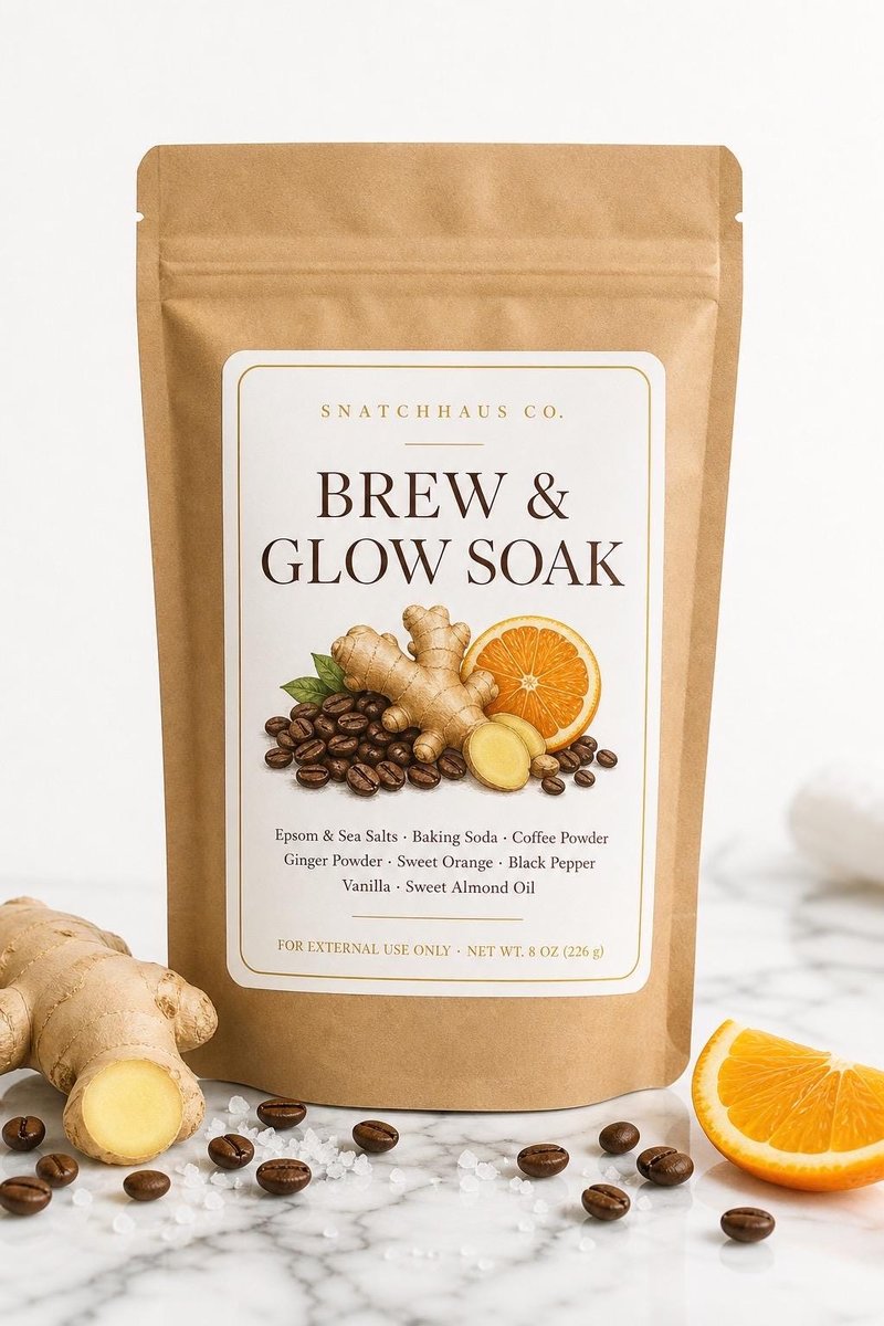 Brew & Glow Soak – Coffee Ginger Bath Salts with Epsom and Sea Salt