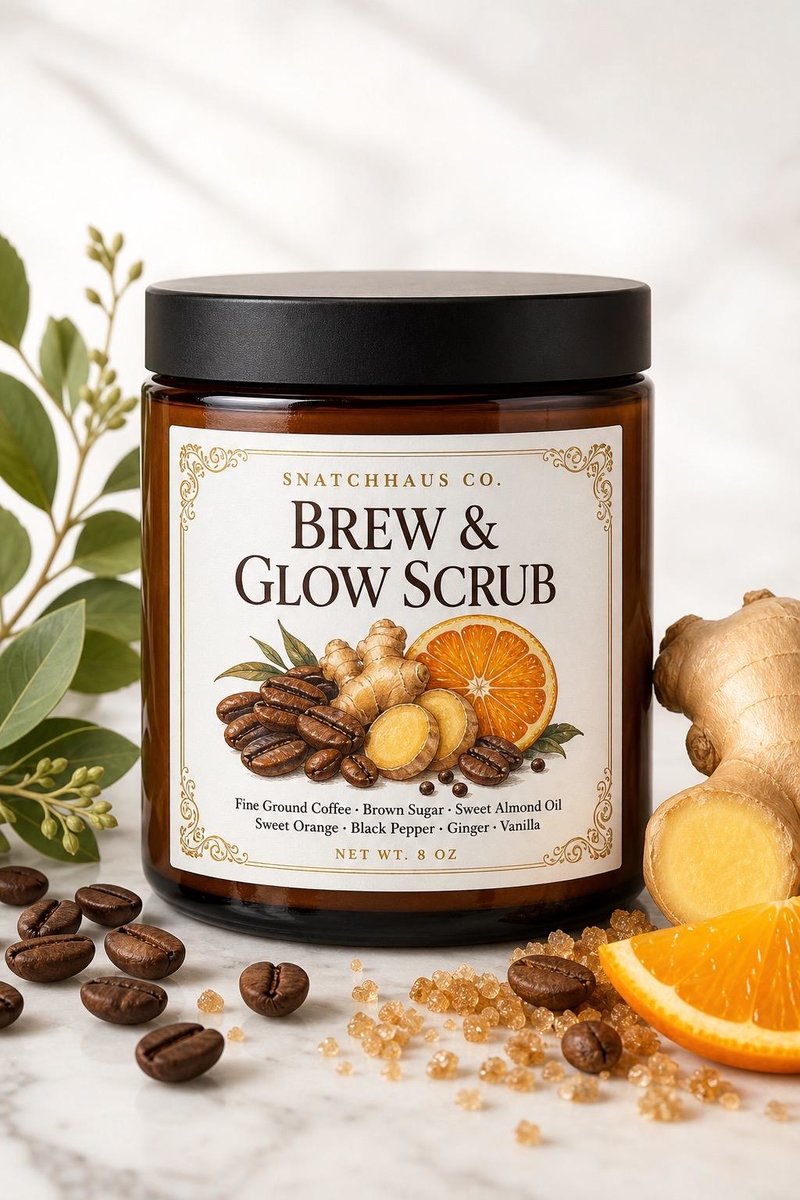 Brew & Glow Scrub – Coffee and Ginger Sugar Body Scrub with Sweet Almond Oil
