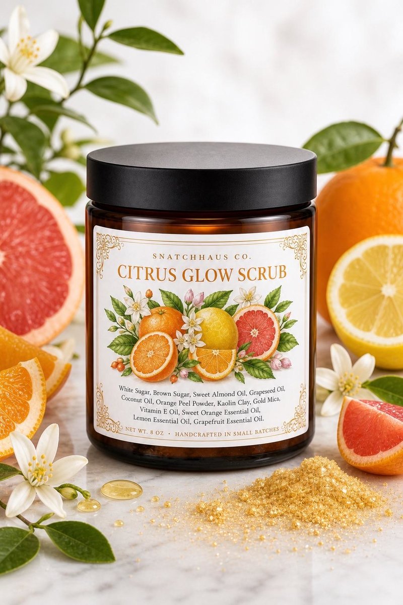 Citrus Glow Scrub – Brightening Sugar Body Scrub with Grapeseed Oil & Vitamin C
