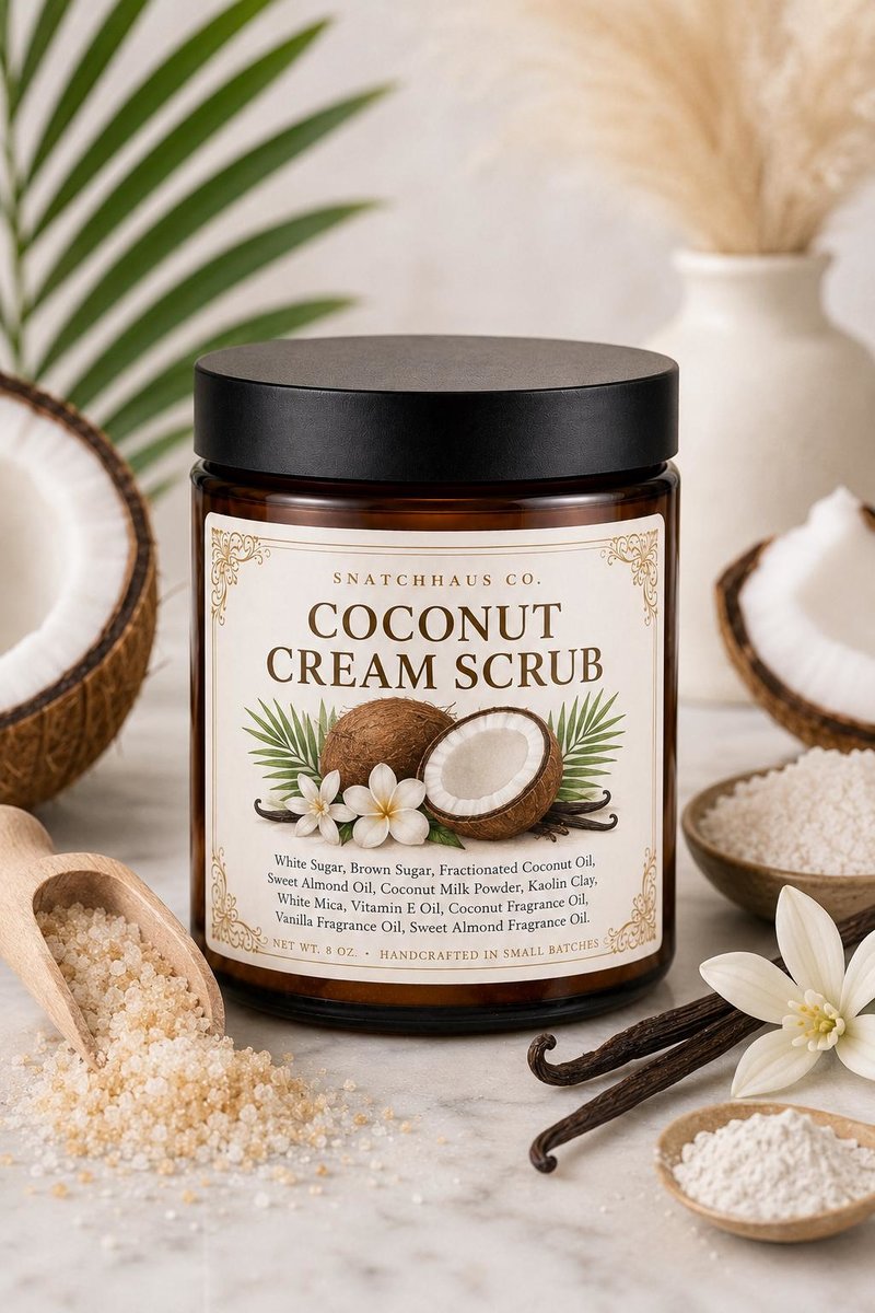 Coconut Cream Scrub – Coconut Sugar Body Scrub with Coconut Milk Powder & Vanilla
